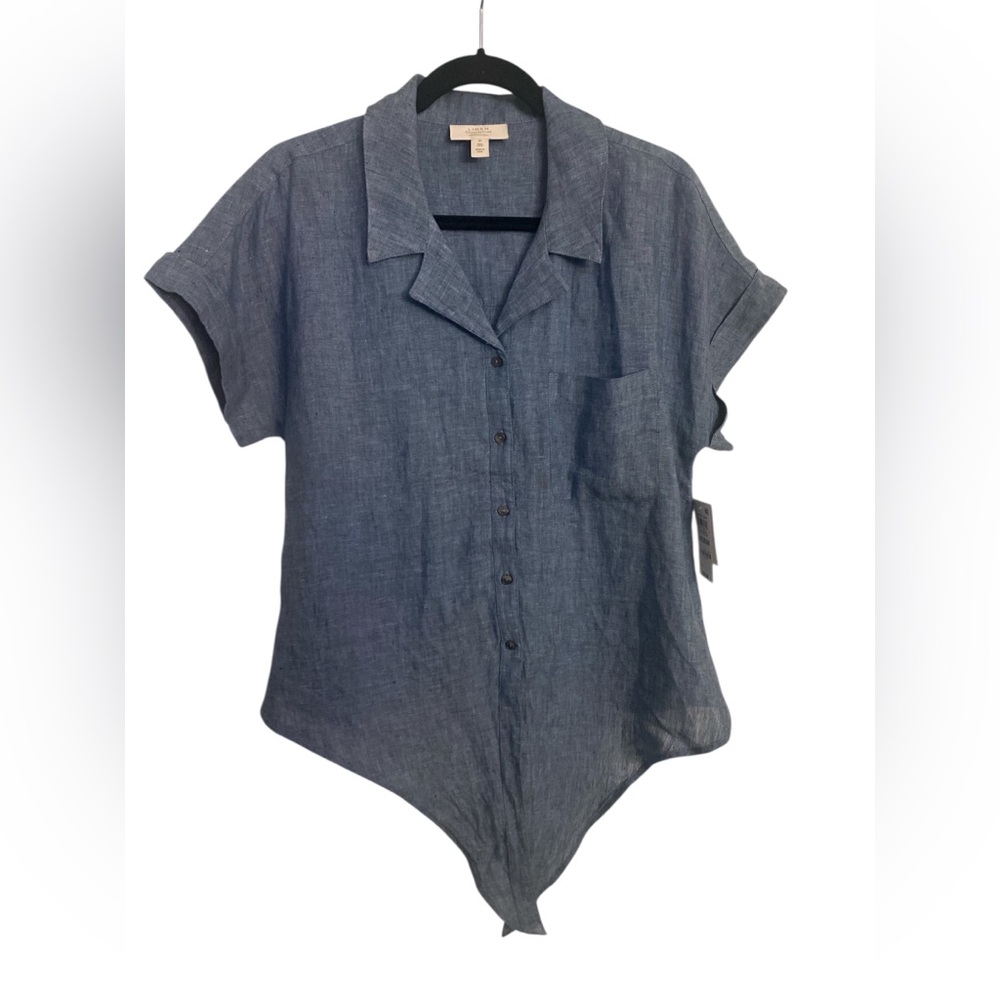 Charter Club Linen Blue Gray Button Down Shirt with Notched Collar NWT M - Picture 3 of 6